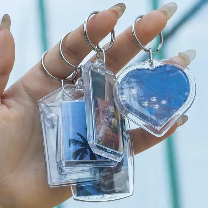Clear Acrylic Photo Frame Keychains – Blank Rectangle Keyrings for Double-Sided Photos, DIY Supplies (5-100PCS)