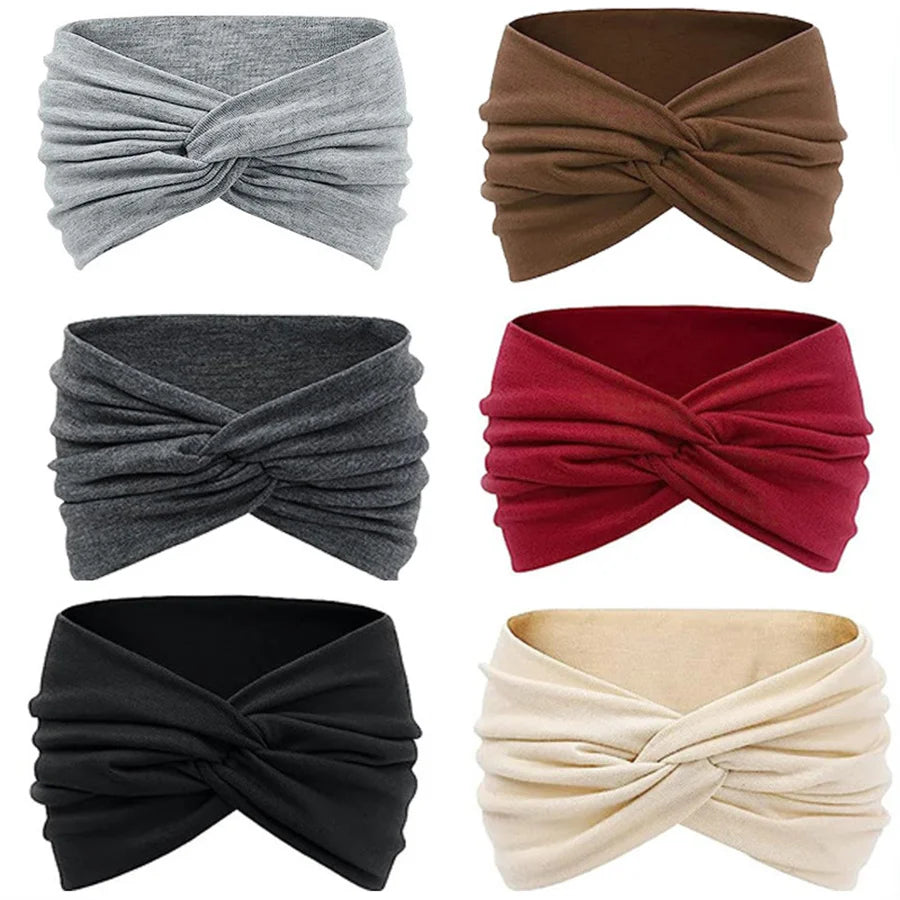 Wide Solid Color Turban Headband – Non-Slip Yoga, Running & Casual Hair Accessory
