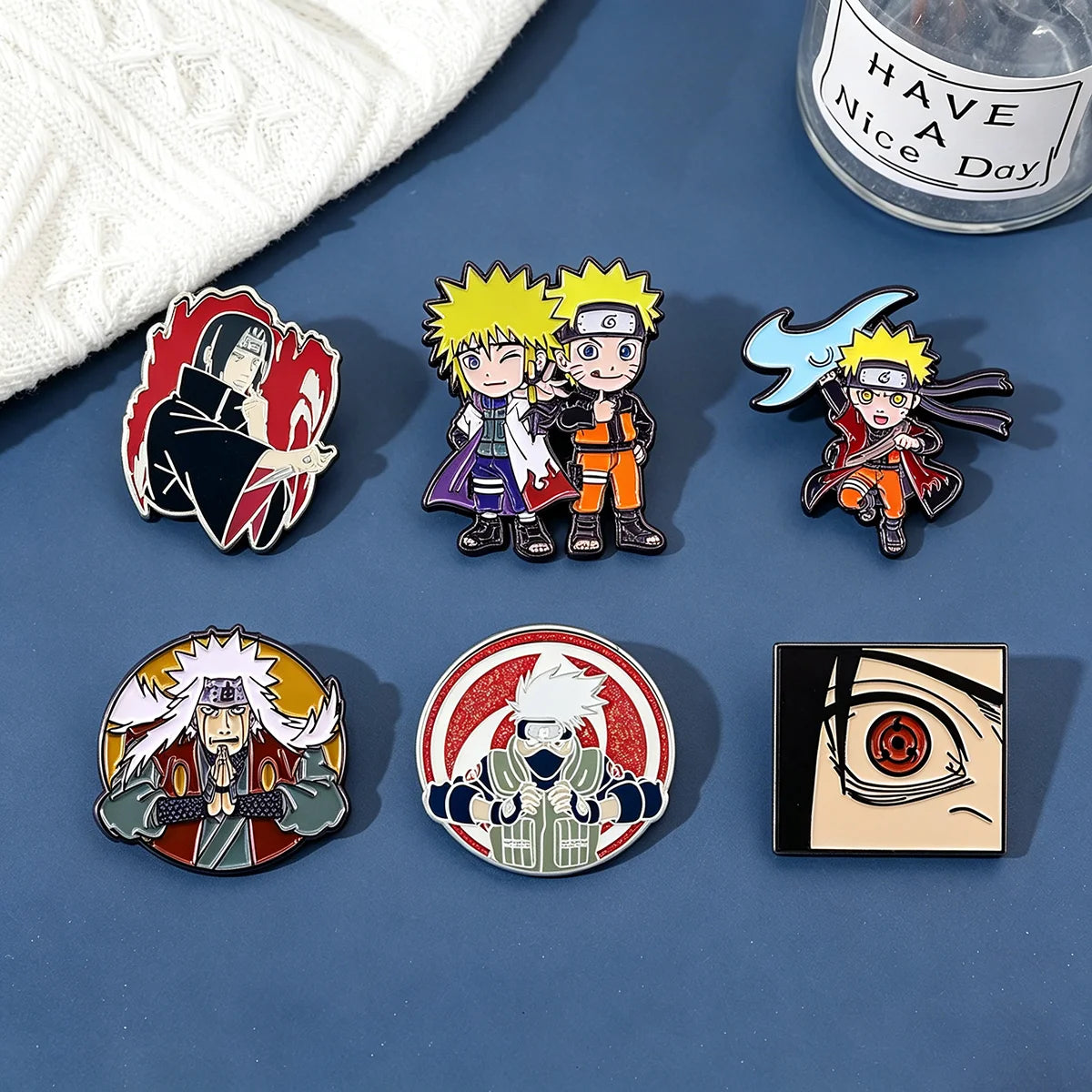 6PCS Anime Character Enamel Pins - Itachi, Kakashi and Jiraiya Metal Lapel Badges for Cosplay and Fan Collectibles