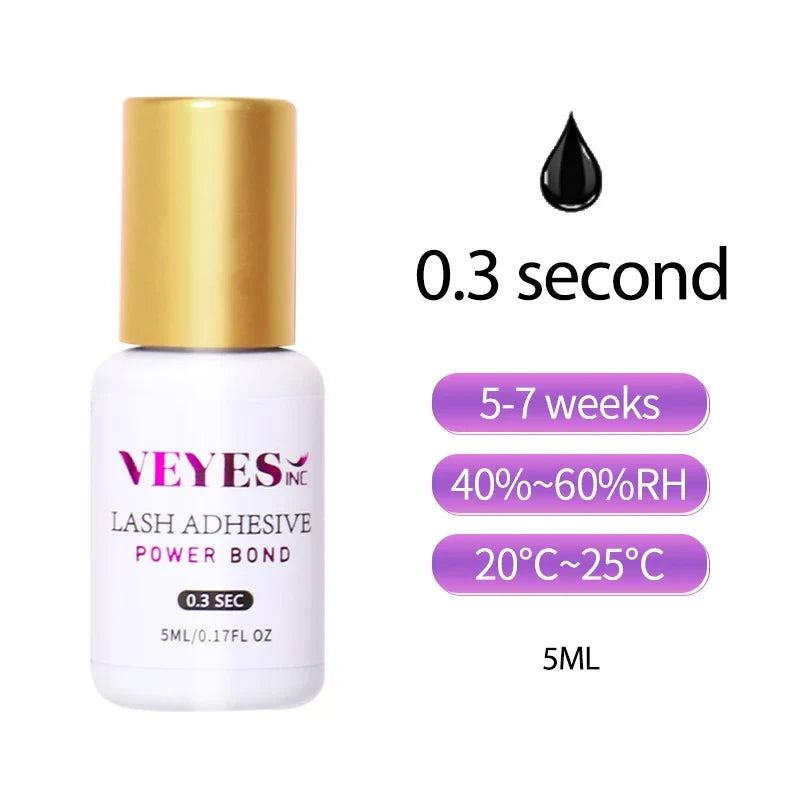 Veyes Inc 5ml Eyelash Extension Glue — Veyelash Fast-Drying Strong Lash Adhesive, 0.5 Sec Dry Time, 7-Week Retention for Volume Lashes