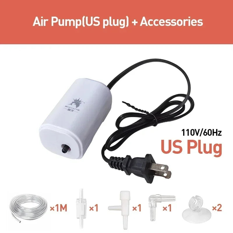 Ultra Silent 3W Aquarium Air Pump - 220V-240V Mini Fish Tank Oxygen Compressor (110V Option)