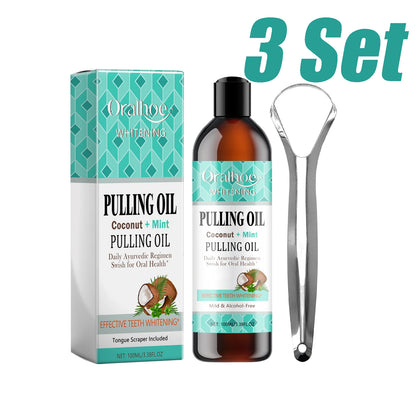 Coconut Mint Oil Pulling Mouthwash Kit - Fresh Breath Oral Care Set with Tongue Scraper for Daily Hygiene