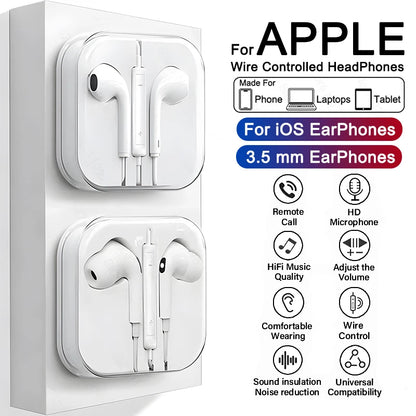 Wired Stereo Earphones for Apple iPhone 7–16 & iPad — 3.5mm Headphones for iPhone, Tablet, Laptop