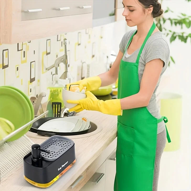 2-in-1 Hand & Dish Soap Dispenser Set — Countertop Soap Pump with Detergent Dispenser & Sponge Holder for Kitchen Sink