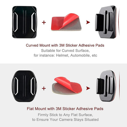 Helmet Adhesive Mount Set for GoPro Hero 8–13, Insta360, DJI & SJCAM – Flat & Curved Sticky Camera Accessories