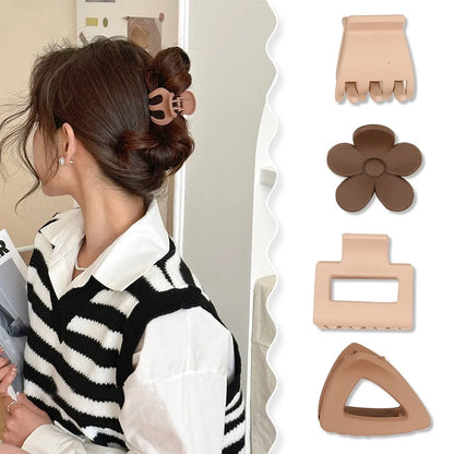 Chic Coffee Color Three-piece Hairpin Set - Frosted Geometric Hair Clips, Barrettes for Women and Girls Hair Accessories Headwear