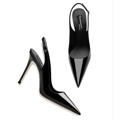 Women’s Sexy High-Heel Sandals 2025 – Pointed Toe Patent Leather Strappy Summer Party Shoes