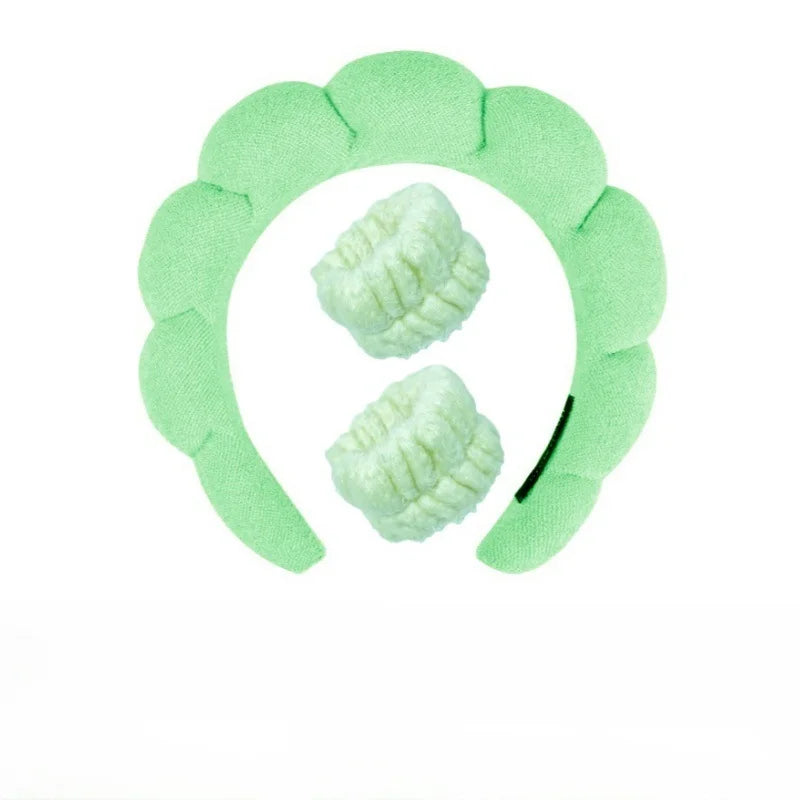 Sponge Spa Headband with Wristbands – Wide Padded Face Washing, Skin Care, Makeup Removal & Shower Headband for Women & Girls