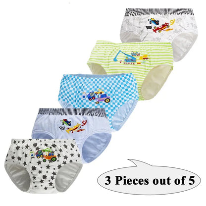 3Pcs Boys Cotton Underwear Set - Cartoon Vehicle Briefs with Breathable Soft Fabric for Kids