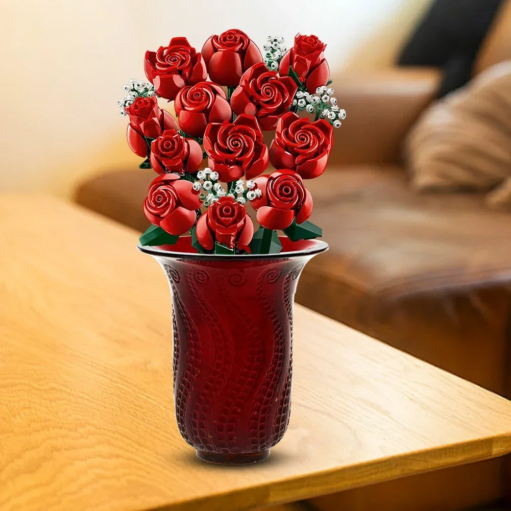 Bouquet of Roses Building Blocks – 10280 Compatible Construction Toy Flowers for Home Decor & Birthday Gift