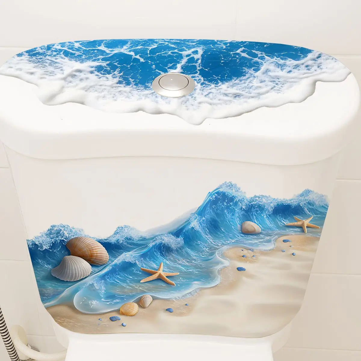 Sea Beach Shells Toilet Sticker, Waterproof Bathroom Wall & Toilet Cover Decal, Fun Home Bathroom Decoration WC Accessories S757