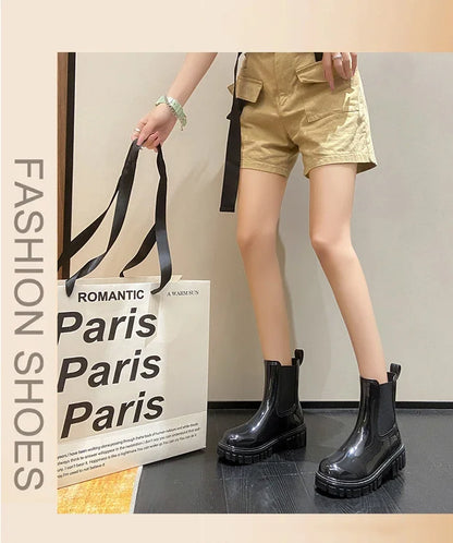 Women’s Shiny Color Fashion Rain Boots – Four-Season Waterproof Mid-Tube Ankle Outdoor Shoes