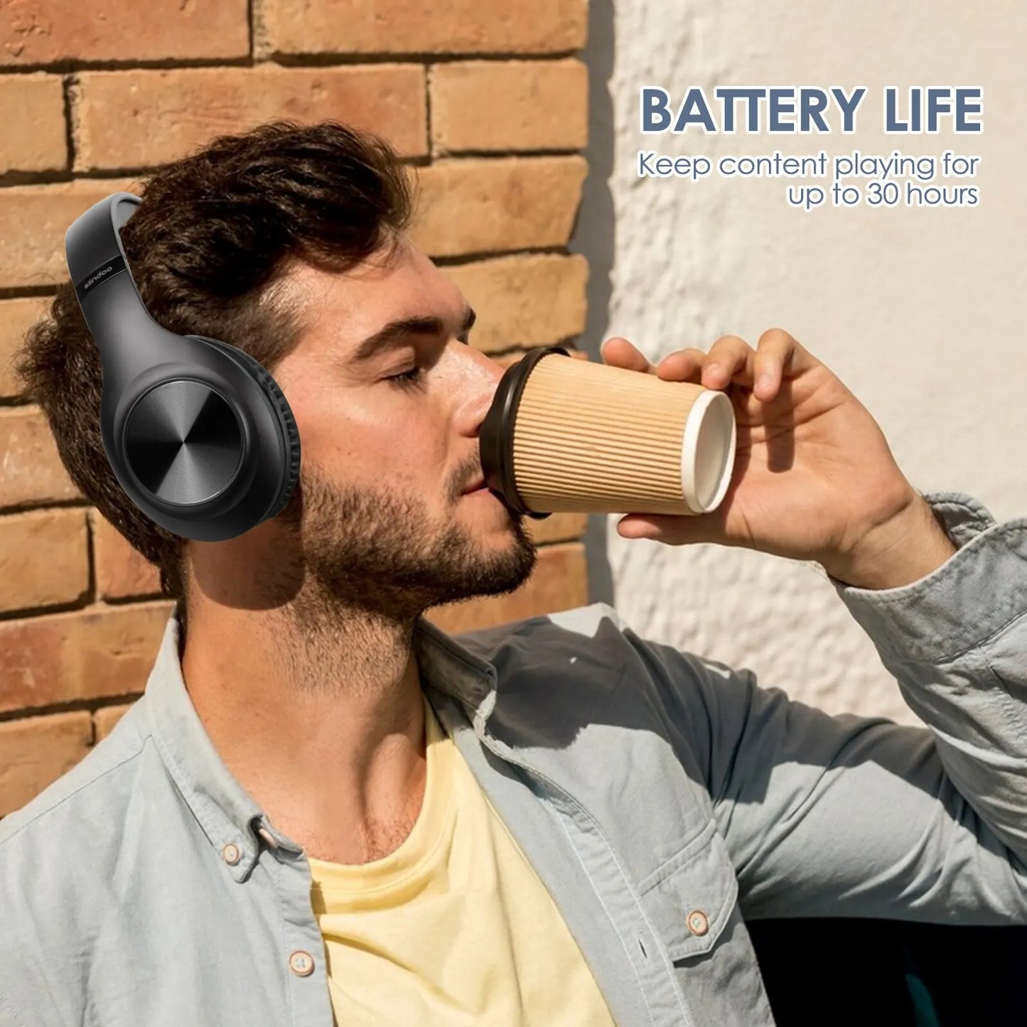 Siindoo JH-ANC923 Active Noise Cancelling Wireless Headset - Foldable Over-Ear Bluetooth Headphones with Mic, Hi-Fi Stereo & Deep Bass