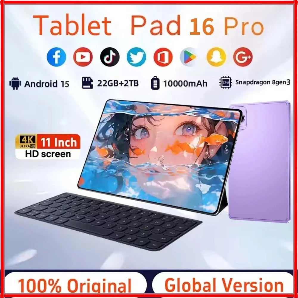 2025 Original Pad 16 Pro 10.1" Android Kids Tablet – 22GB+2TB, 5G Dual SIM, Gaming Tablet with 10000mAh Battery