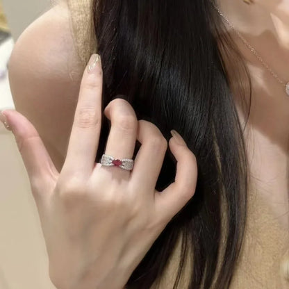 Retro Palace Wheat Ear Ruby Ring - Adjustable Open Design Luxury Statement Ring for Women