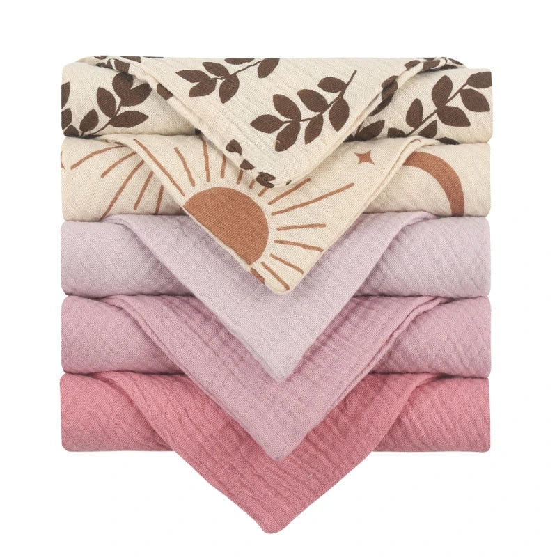 5PCS Baby Cotton Gauze Towels - Soft Absorbent Face Cloths for Bathing, Feeding & Daily Care