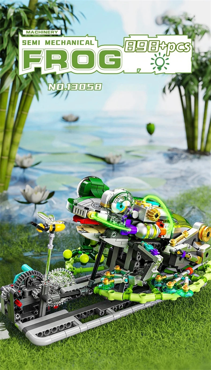 Mechanical Shark & Sea Life Building Blocks Set – Crocodile, Parrot, Mantis, Frog, Manta Ray Toy for Kids