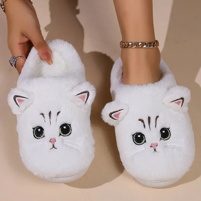 Cute Cat Plush Slippers - Fluffy Winter Indoor Home Shoes for Women & Men with Cozy Furry Design