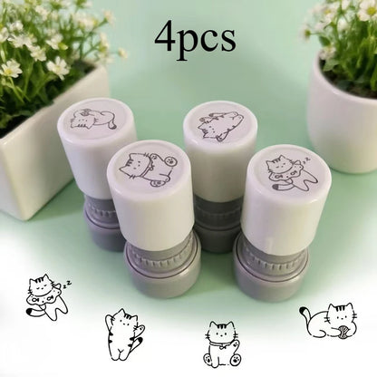 Cute Cat Self-Inking Stamp Set - Mini Portable Stamps for Journaling, Card Decorating & Note Marking
