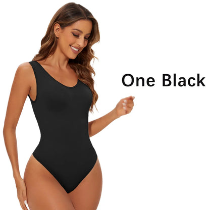 Women’s Seamless Shapewear Bodysuit – Thong Body Shaper with Wide Shoulder Straps for Sculpting & Slimming