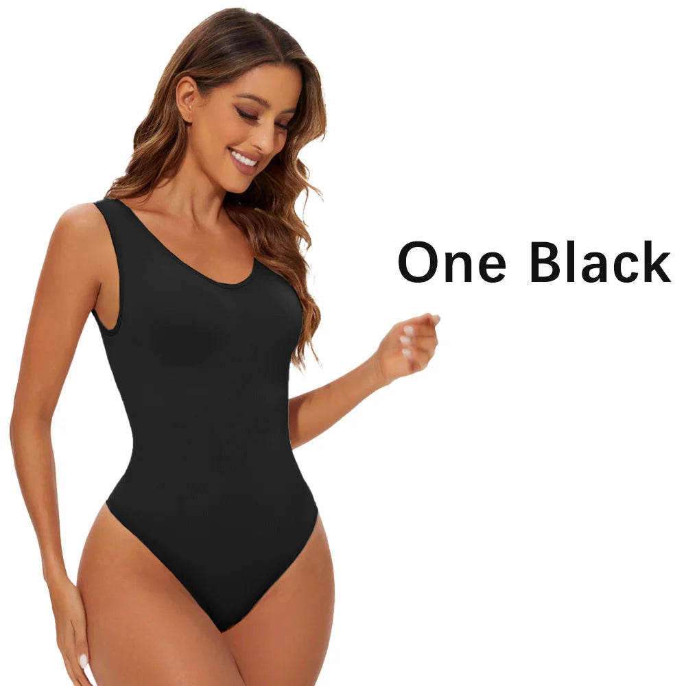 Women’s Seamless Shapewear Bodysuit – Light Tummy Control Thong Body Shaper Slimming Flat Belly Open Crotch Underwear