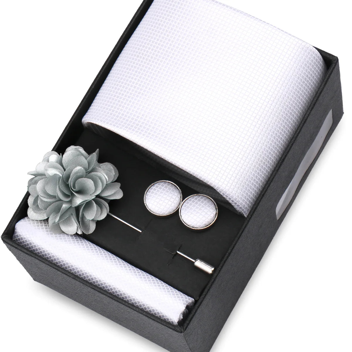 Elegant Men’s Necktie Gift Set - Fashion Tie with Handkerchief, Cufflinks & Brooch Pin Accessories for Business & Wedding