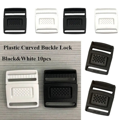 10pcs Curved Plastic Buckle Locks – Black & White Travel Bag Fasteners for Paracord Bracelets & Outdoor Gear Accessories