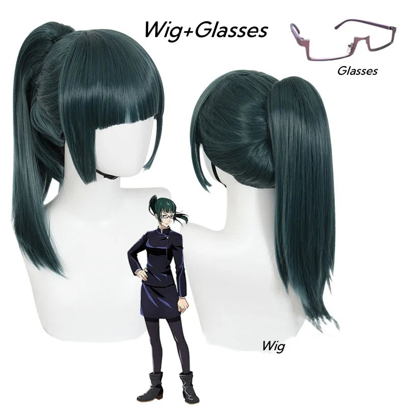 Jujutsu Kaisen Maki Zenin Cosplay Costume — Glasses, Wig, Top & Skirt Full Set for Halloween, Women & Men Uniform