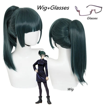 Jujutsu Kaisen Maki Zenin Cosplay Costume - Full Set with Wig, Glasses, Top and Skirt for Halloween and Anime Conventions