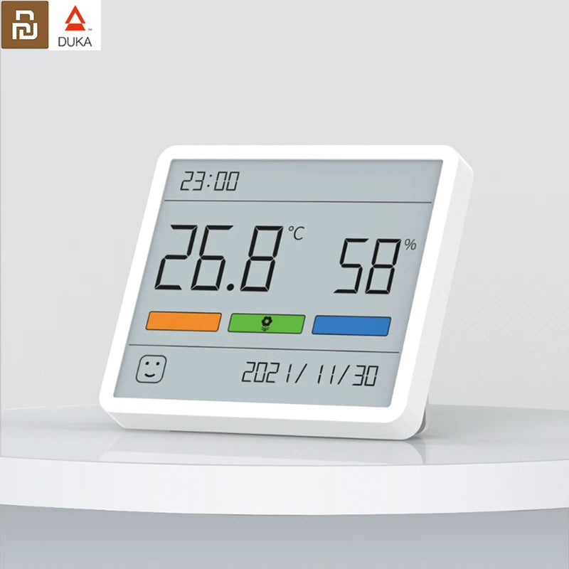 Youpin Duka ATuMan Digital Thermometer Hygrometer - 3.34-Inch LCD Temperature, Humidity and Clock Gauge for Indoor Use