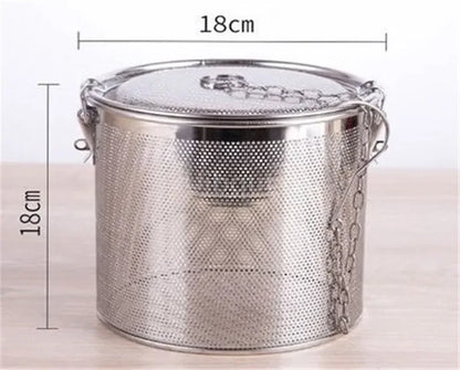 304 Stainless Steel Round Hole Seasoning Bag — Spice, Gravy & Soup Strainer Basket for Brine, Hot Pot, and Slag Separation
