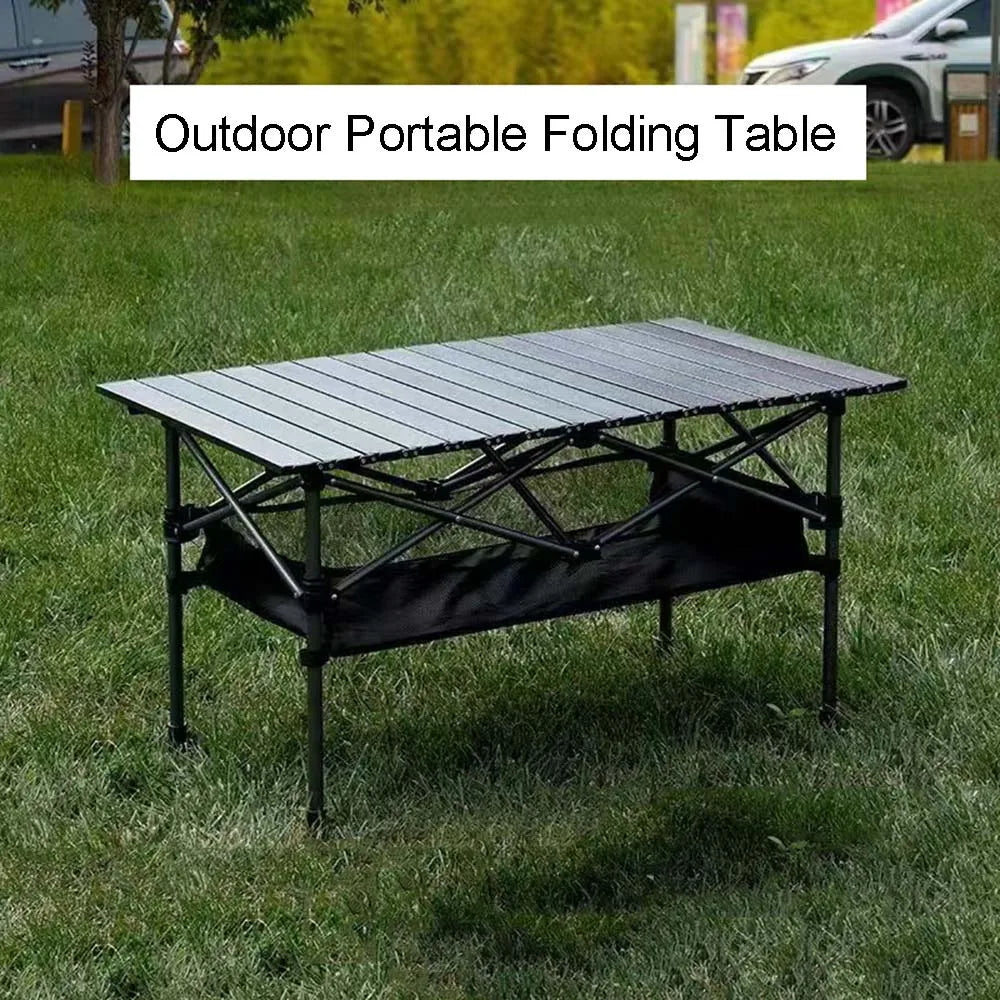 Outdoor Folding Long Table – Portable Black Camping Desk with Net Bag, Easy Setup & Stable for BBQs