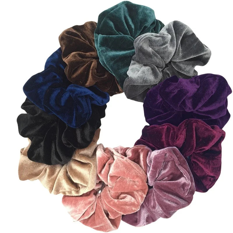 10/6/1Pcs Velvet Hair Scrunchies Set for Women – Solid Color Elastic Ponytail Hair Bands & Headband Accessories (Black Pack)