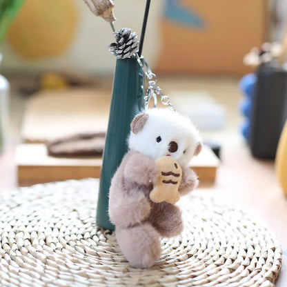 Cute Otter Plush Keychain - Otters Holding Fish Pendant for Backpack, Bag & Wallet Decor