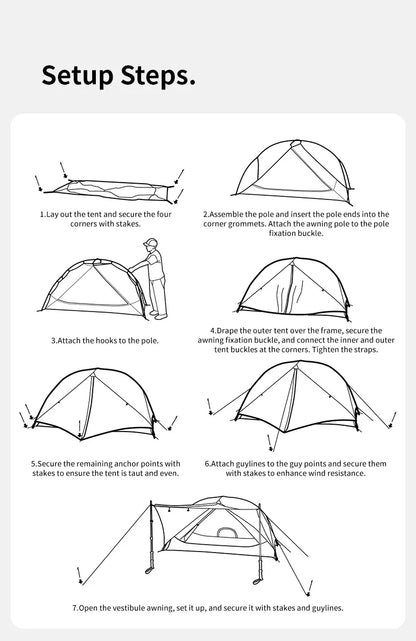 Naturehike Mongar UL Hiking Tent – 1-2 Person Ultralight Waterproof 15D Nylon Backpacking Tent