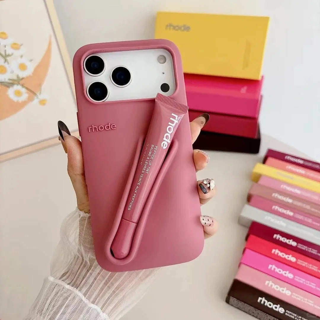 Soft Silicone iPhone Case for 17/16/15/14/13/12/11 Pro Max Plus Air - Lipstick Style Portable Protective Phone Cover