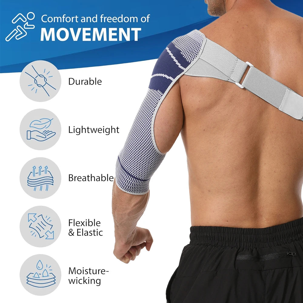 Adjustable Shoulder Brace Support Sleeve – Rotator Cuff Compression & Stability Strap for Left or Right Shoulder (Men & Women)
