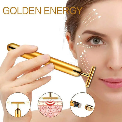 24K Gold Facial Slimming Beauty Bar – Pulse Vibrating Roller for Skin Lifting, Firming & Wrinkle Tightening
