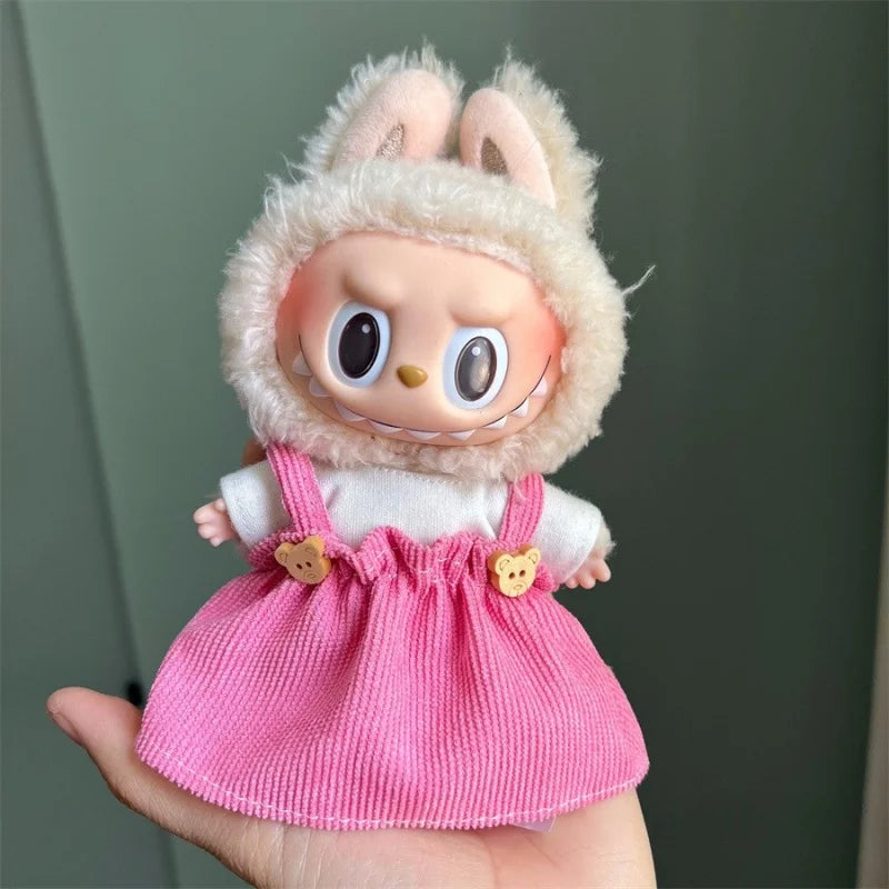 Cute Mini Plush Doll Clothes for 17cm Labubu – Various Overalls & Outfit Accessories