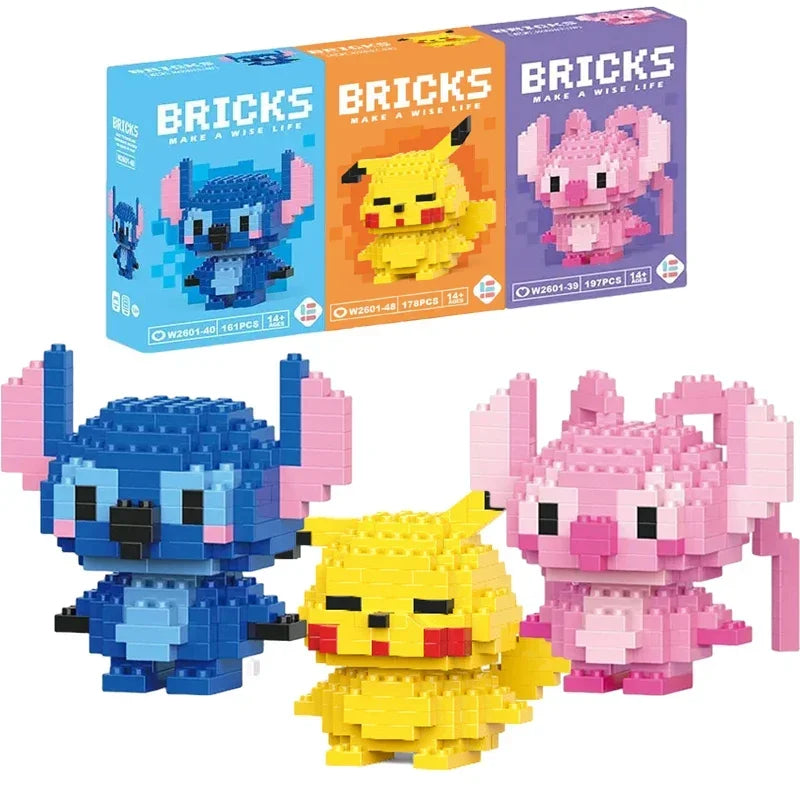 Stitch, Sanrio, and Mickey Mouse Cartoon Dolls - Micro-Particle Building Block Toys Compatible with Children's Gifts