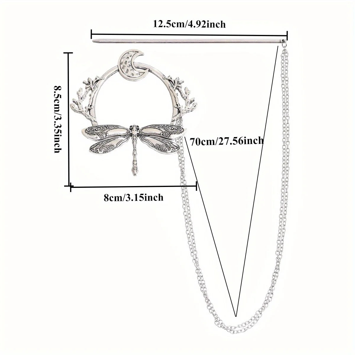 Viking Dragonfly Moon Hairpin - Retro Scandinavian Branch Hair Accessory for Women