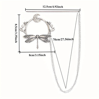 Viking Dragonfly Moon Hairpin - Retro Scandinavian Branch Hair Accessory for Women