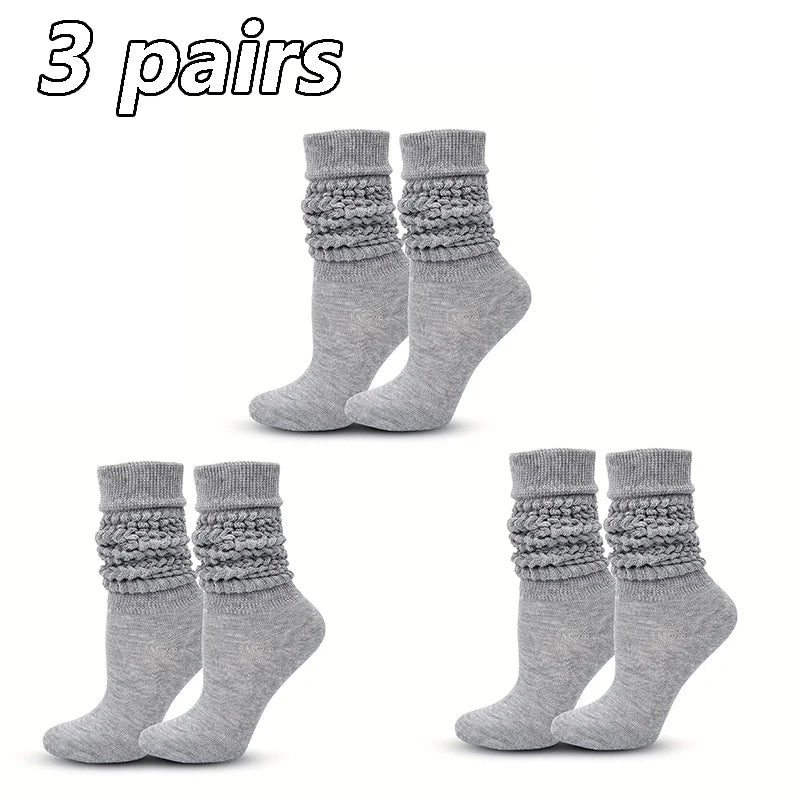 Women’s White Mid-Calf Socks - 3 Pairs Comfortable Breathable Basic Fashion Socks