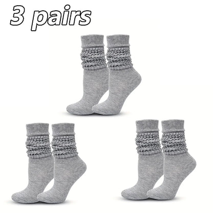 Women’s White Mid-Calf Socks - 3 Pairs Comfortable Breathable Basic Fashion Socks