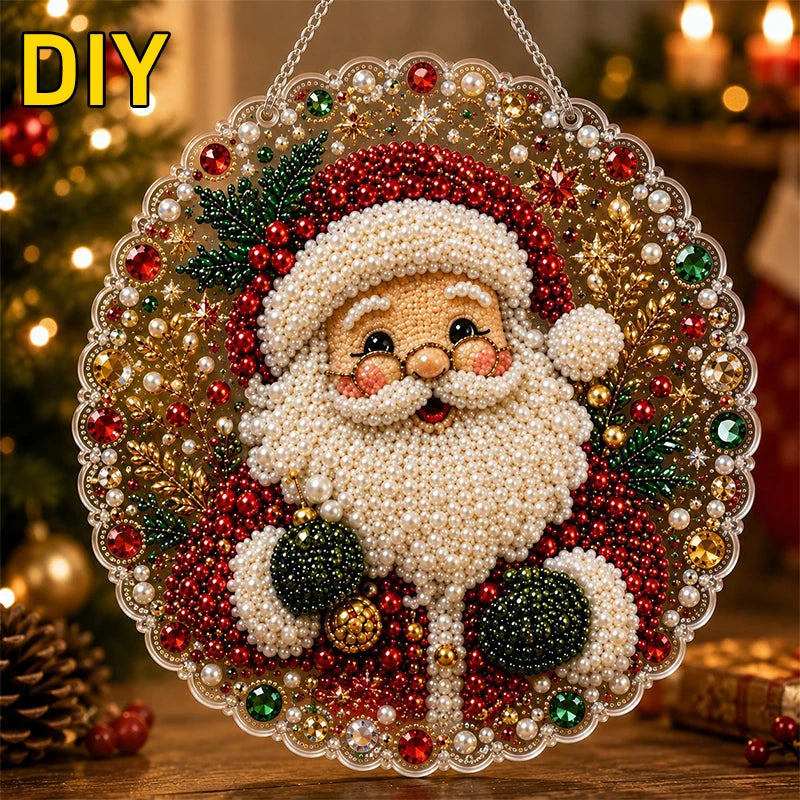 Christmas Pearl Diamond Painting Suncatcher Kit - DIY Acrylic Round Bead Craft for Wall & Window Decor