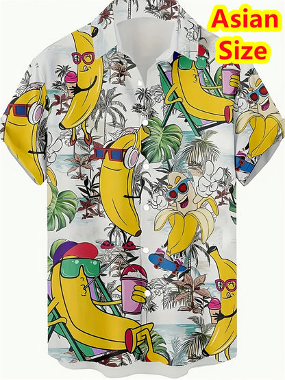 Hawaiian Banana Pineapple Graphic Shirt - Men’s 3D Printed Summer Short Sleeve Top