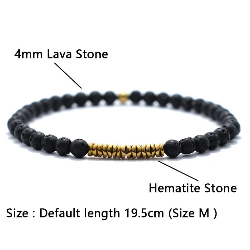 4mm Antique Gold Hematite Stone Bracelet for Men — Natural Wooden Beaded Meditation Bracelet Pulsera Brazalete
