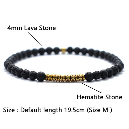 4mm Antique Gold Hematite Stone Bracelet for Men — Natural Wooden Beaded Meditation Bracelet Pulsera Brazalete
