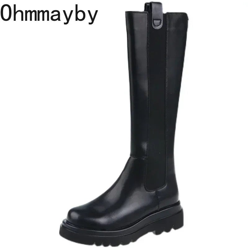 Platform Women's Knight Long Boots – Fashionable Warm Fur Knee-High Booties with Square Heels for Autumn & Winter
