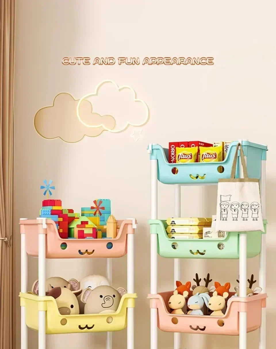 4 Layer Toy Storage Trolley & Bookshelf - Kids Organizer, Snack Rack, Bathroom & Kitchen Storage
